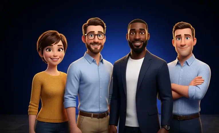 Illustration de quatre personnages représentant des agents IA