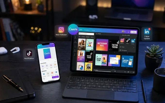 Tablette et smartphone affichant des contenus pour les réseaux sociaux