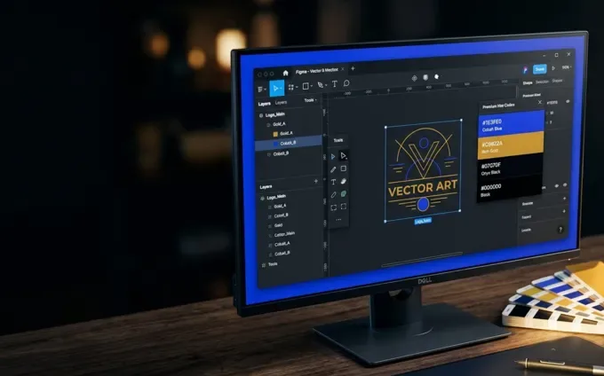 Écran de logiciel de design avec nuancier